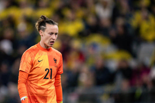 Goalkeeper Pauline Peyraud-Magnin of France looks dejected