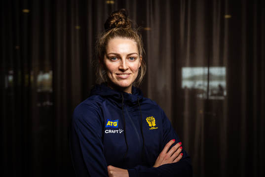 Kristin Thorleifsdóttir of Sweden at a press event