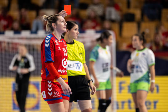 Katarina Bojicic of Serbia is shown a red card