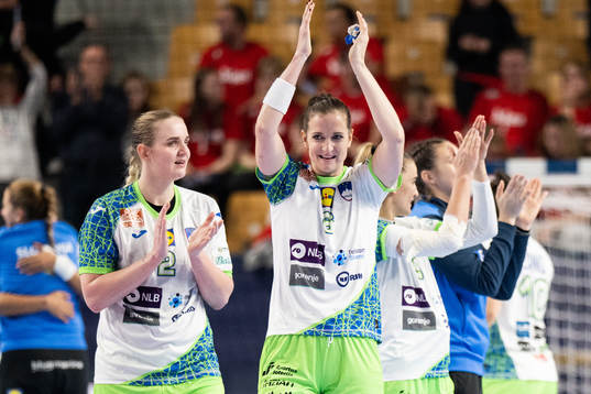 Valentina Klemencic and Ana Gros of Slovenia celebrates