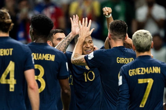 Theo Hernandez , Kylian Mbappe and Olivier Giroud of France