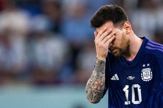 Lionel Messi of Argentina looks dejected