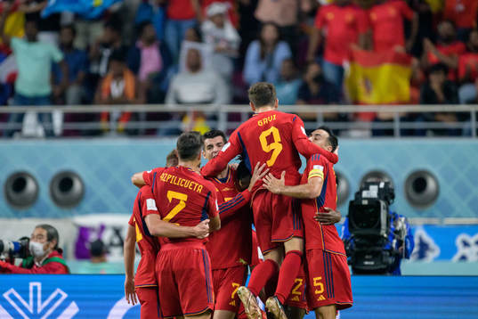 Alvaro Morata of Spain celebrate with teammates