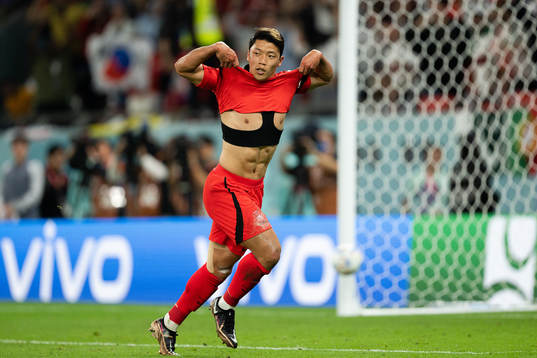 Heechan Hwang of South Korea celebrates the 2-1 goal