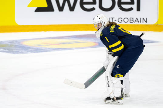 Goaltender Ida Henriksson of Sweden looks dejected