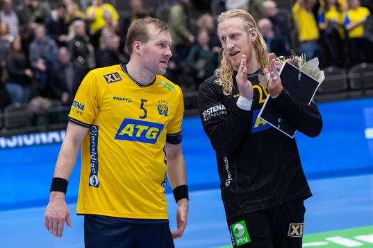 Max Darj and Goalkeeper Mikael Appelgren of Sweden