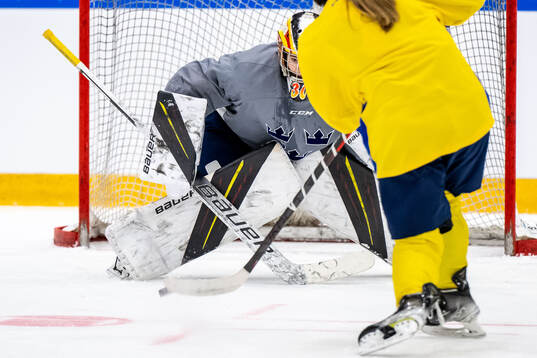Goaltender Felicia Frank of Sweden at a practice session