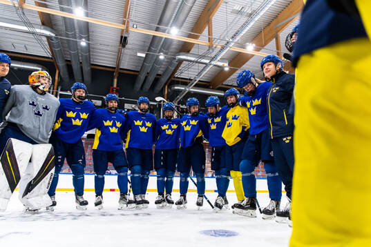 Players and assistant coach Pernilla Winberg  of Sweden at