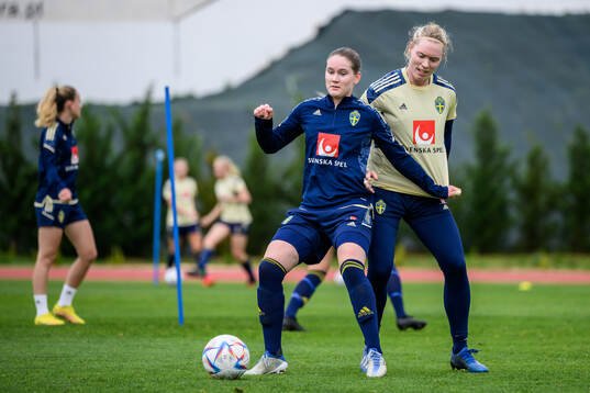 Linn Vickius and goalkeeper Hedvig Lindahl of the Swedish