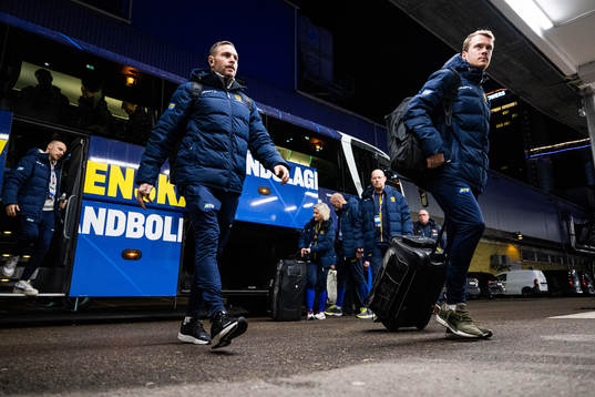 Andreas Palicka and Felix Claar of Sweden arrive to the
