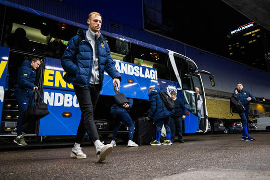 Lukas Sandell of Sweden arrive to the stadium