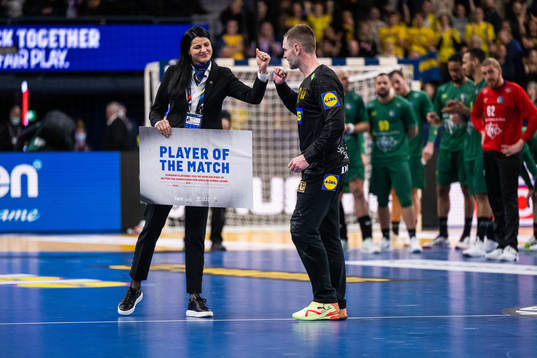 Andreas Palicka of Sweden receives the Player of the match