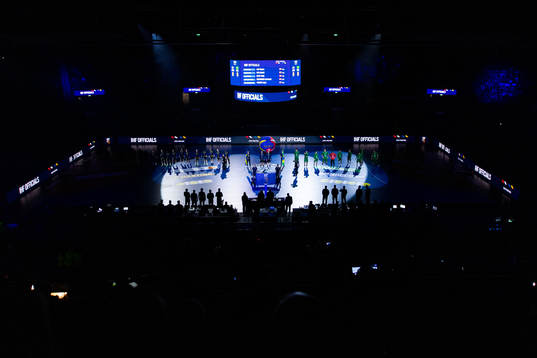 Players of Sweden and Brazil at line up