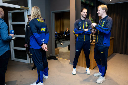 Olle Forsell Schefvert and Eric Johansson at a press event