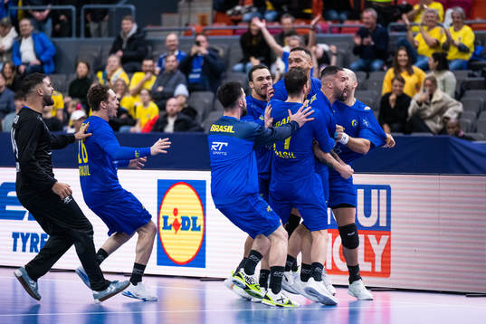Jean Pierre Dupoix of Brazil celebrates with team mates