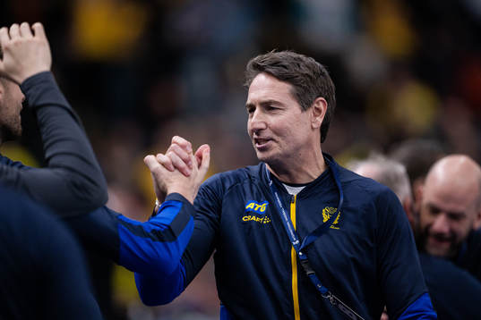 Head coach Glenn Solberg of Sweden celebrates