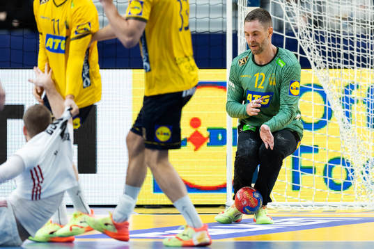 Andreas Palicka of Sweden with a save