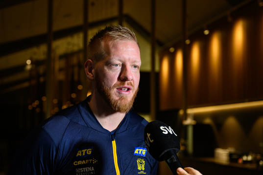 Jim Gottfridsson at a press event with Sweden