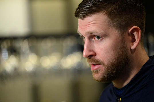 Linus Persson at a press event with Sweden