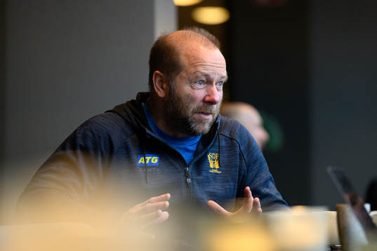 Rickard Nilsson, physical coach, at a press event with
