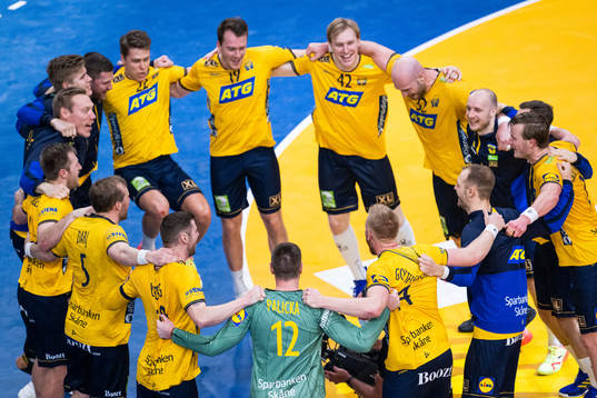 Players of Sweden celebrate with team mates