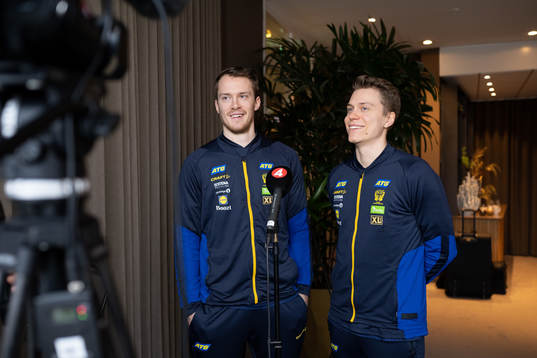 Felix Clear and Lucas Pellas at a press event with Sweden