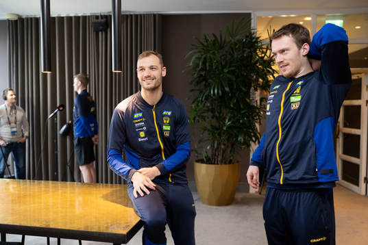 Lukas Sandell and Felix Claar at a press event with Sweden