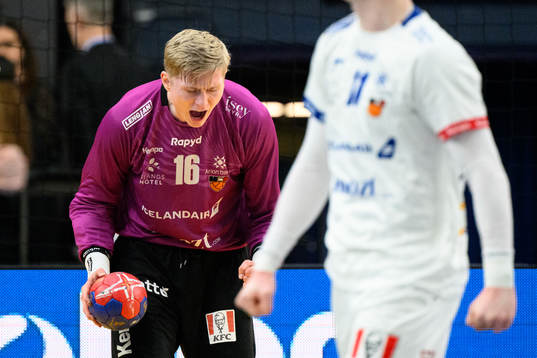 goalkeeper Viktor Gisli Hallgrimsson of Iceland celebrates