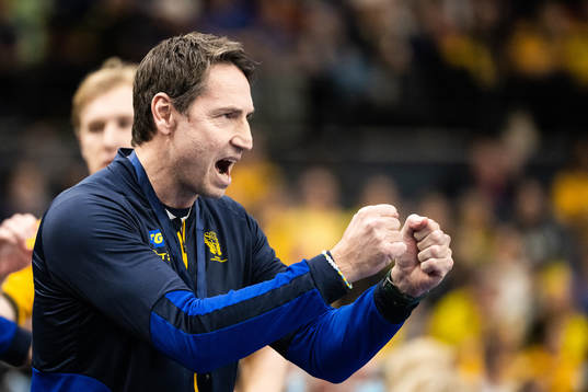 Head coach Glenn Solberg of Sweden celebrates