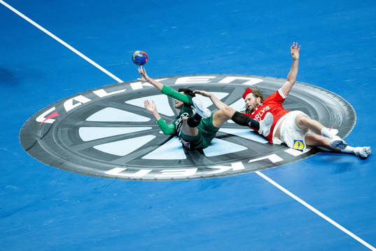 Pedro Rodriguez Alvarez of Hungary and Mikkel Hansen of