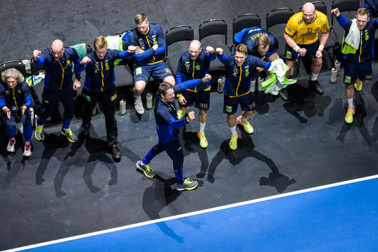 Players and coaching staff of Sweden celebrate