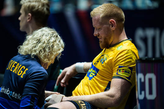 Jim Gottfridsson of Sweden gets treatment for an injury