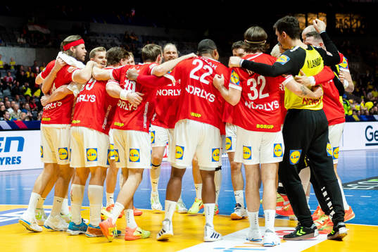 Players of Denmark celebrate