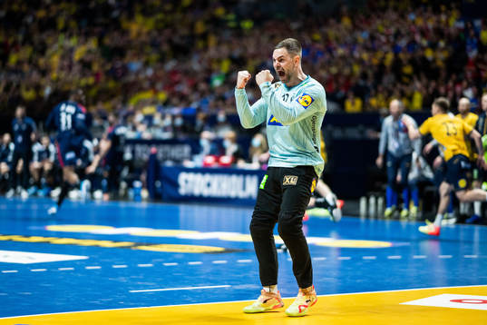 goalkeeper Andreas Palicka of Sweden celebrates