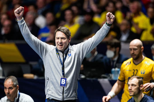 Head coach Glenn Solberg of Sweden celebrates