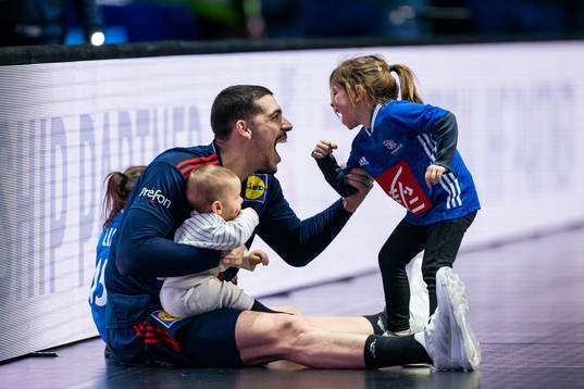 of France Mathieu Grebille celebrates with his children