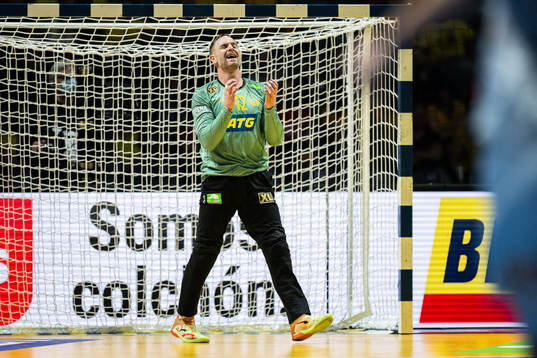 Goalkeeper Andreas Palicka of Sweden looks dejected