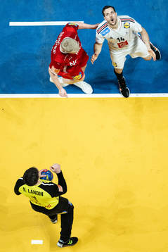 Goalkeeper Niklas Jacobsen Landin of Denmark celebrates and