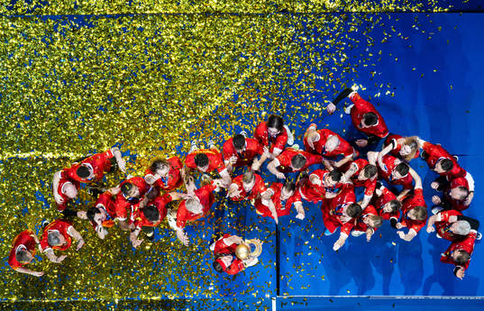 Mikkel Hansen of Denmark celebrate with the trophy