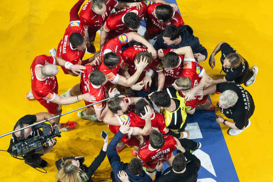 Players of Denmark celebrate