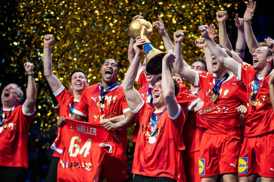 Goalkeeper Niklas Jacobsen Landin of Denmark celebrates