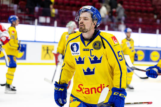 Anton Lander of Sweden looks dejected