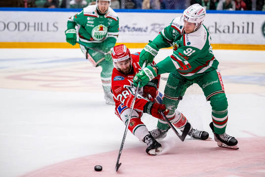 Frölundas Anthony Greco  och Rögles Adam Tambellini