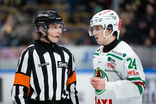 Rögles Marco Kasper diskuterar med domaren