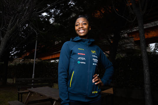 Khaddi Sagnia of the Swedish athletics team poses for a