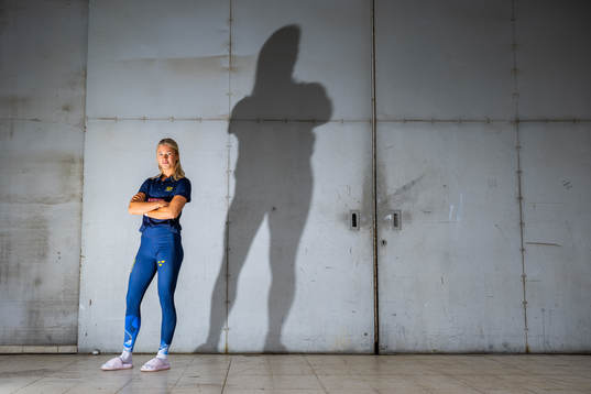 Julia Henriksson of the Swedish athletics team poses for a