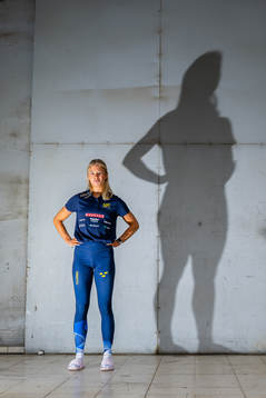 Julia Henriksson of the Swedish athletics team poses for a