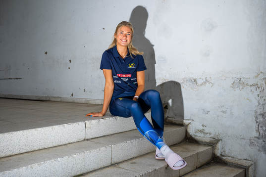 Julia Henriksson of the Swedish athletics team poses for a