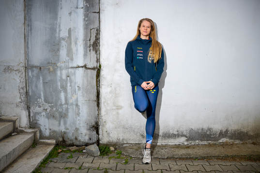 Michaela Meijer of the Swedish athletics team poses for a
