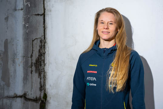 Michaela Meijer of the Swedish athletics team poses for a